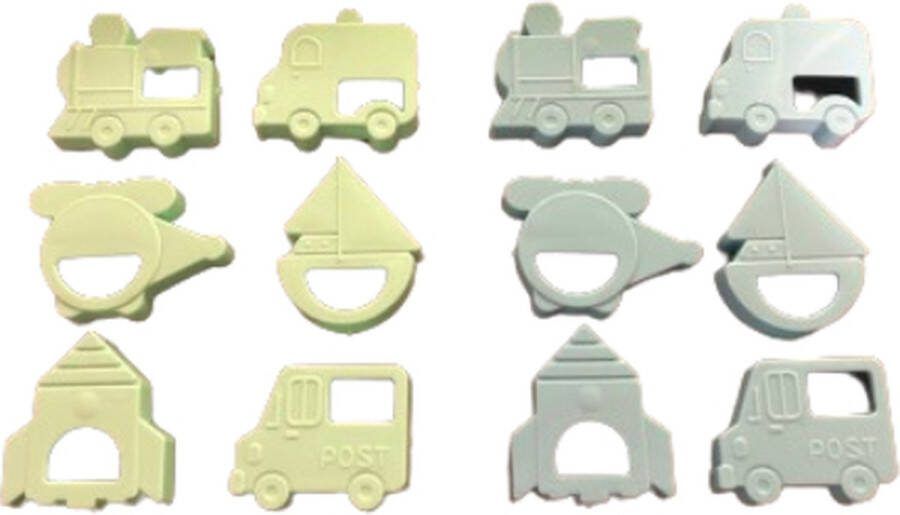 Koekjes Uitstekers Dieren Groen Blauw Set van 6 Kunststof Asorti Uitsteekvormpjes Cookie Cutter