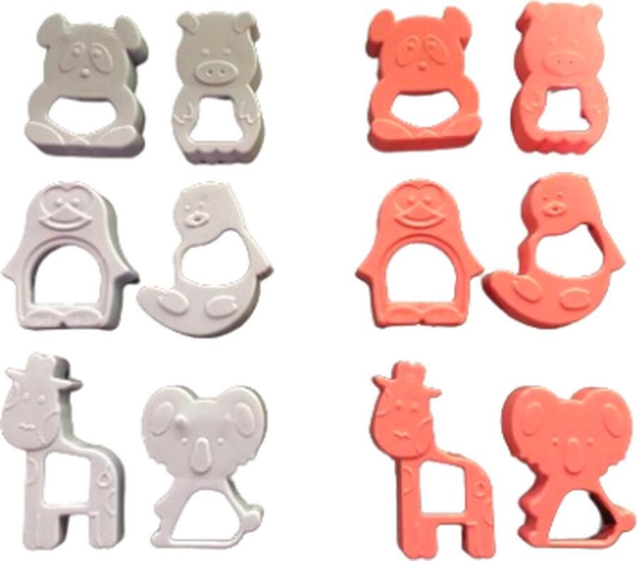 Koekjes Uitstekers Dieren Roze Paars Set van 6 Kunststof Asorti Uitsteekvormpjes Cookie Cutter