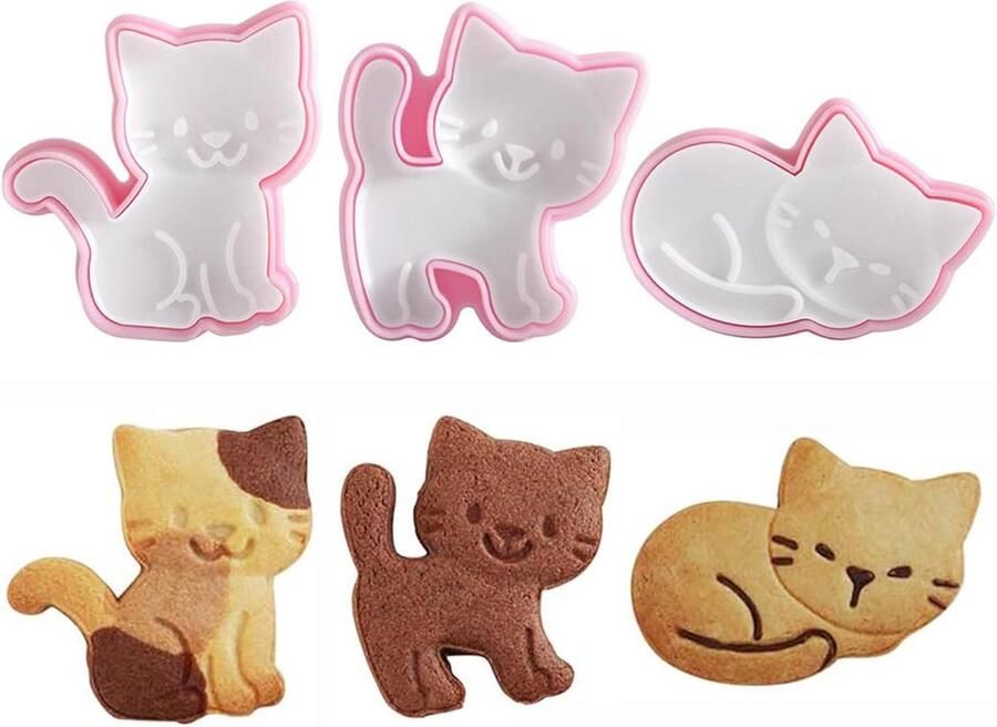 Koekjesvormpjes kat koekjesstempel plastic koekjesvormer set dieren koekjesvormer fondant taartdecoratie gereedschap 3 stuks