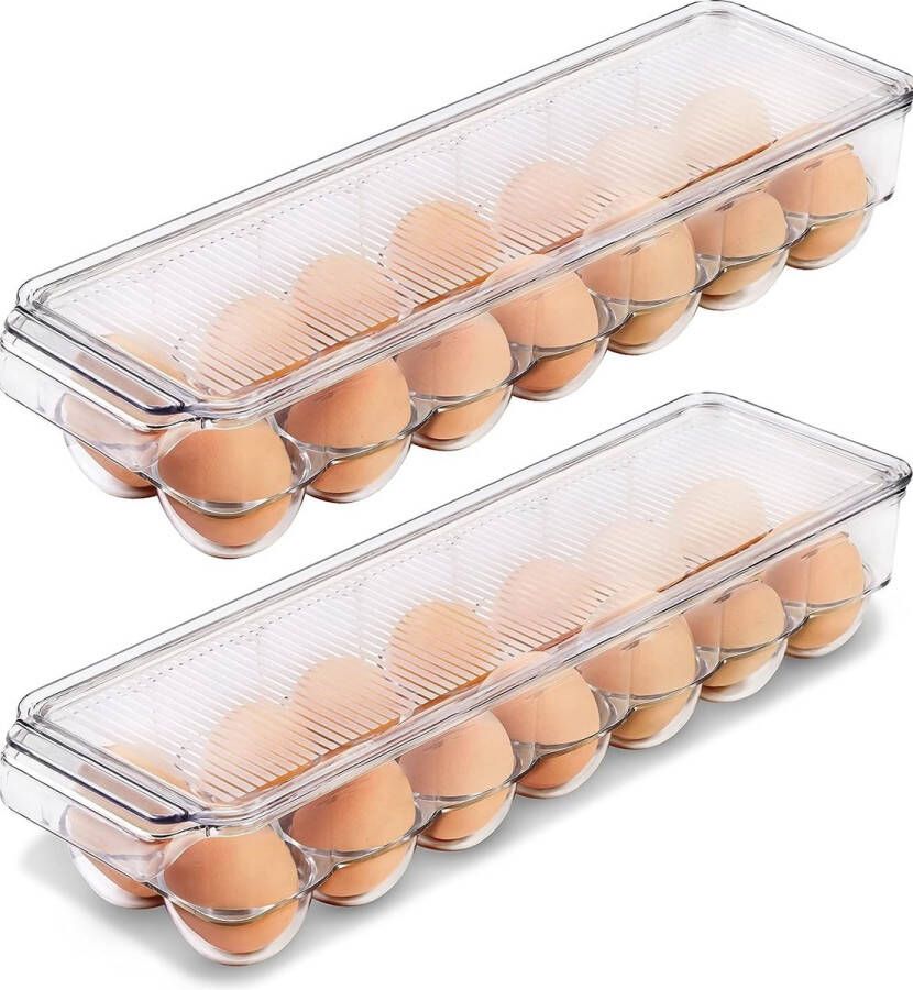 Koelkast-eierhouder eierdoos met 14 compartimenten met deksel en handvat plastic eieropbergdoos koelkast-eierhouder eieropslag (2-pack)