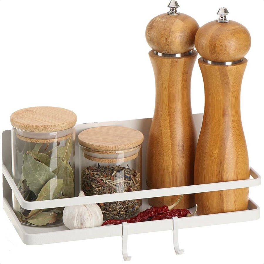 Koelkast magnetisch rek hangrek met 2 haken keukenplank magnetisch voor specerijen van metaal magneetrek organizer tot max. 6 kg belastbaar (1 stuk wit)