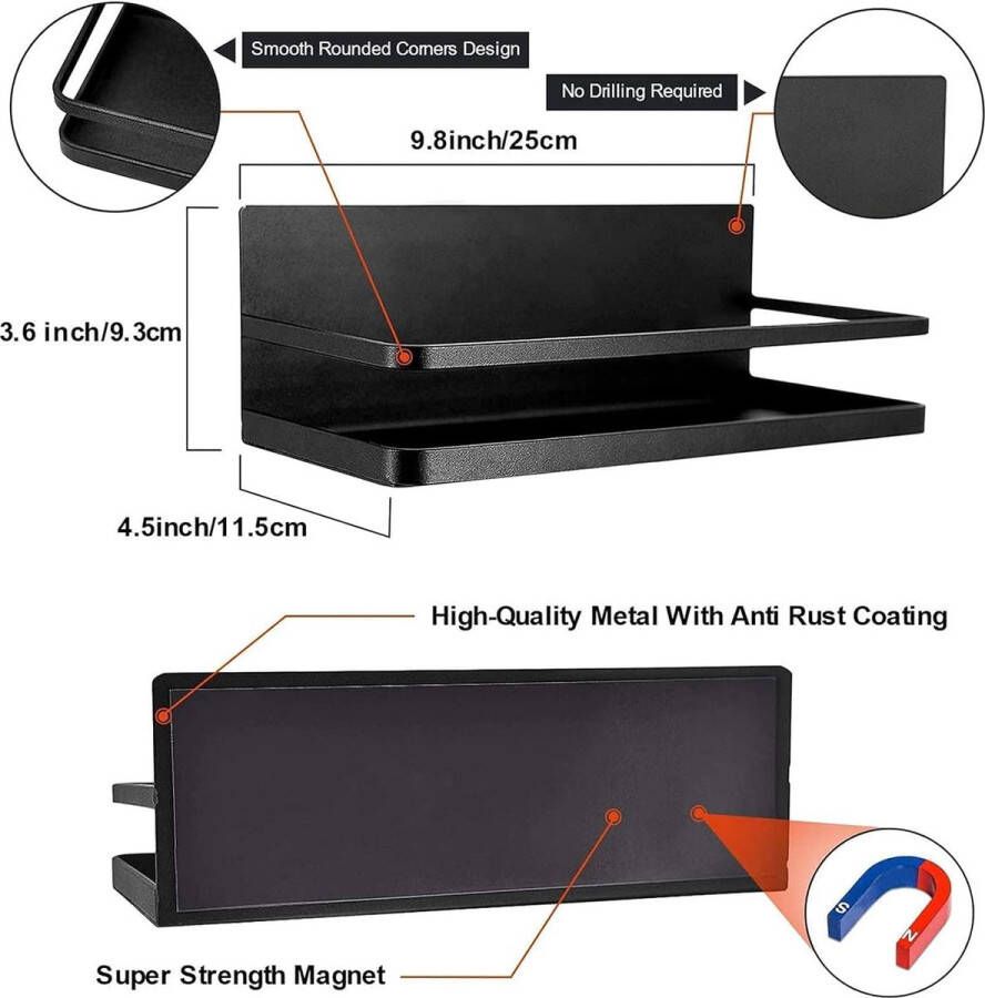 Koelkast magnetisch rek kruidenrek koelkast magnetische kruidenmand koelkast koolstofstaal koelkast organizer (zwart)