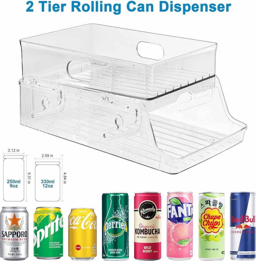 Koelkast Organizer Blikjes Dispenser Koelkast Dranken Organizer Opvouwbare Blikjeshouder Koelkast Organizer Flessen voor 250 ml 330 ml Drankblikjes Bier Frisdrankblikjes BPA-vrij