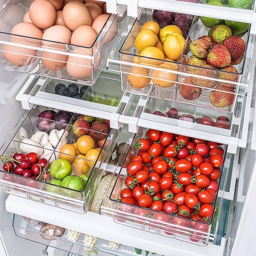 Koelkast-organizer lade opbergdoos (1 x) om op te hangen en uit te trekken met 8-voudige scheider veilig opbergen van levensmiddelen perfecte organizer