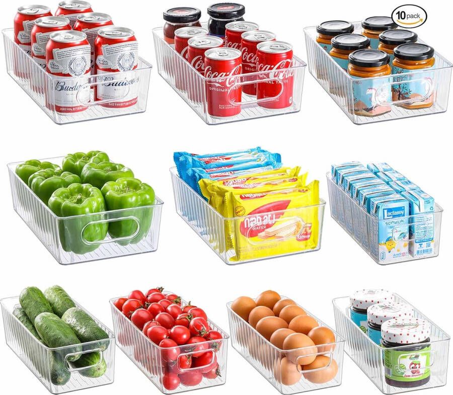 Koelkast-organizer set van 10 transparante opbergdoos-organizer hoogwaardige pantry-opslagcontainers met handvat voor koelkasten keukens kasten BPA-vrij