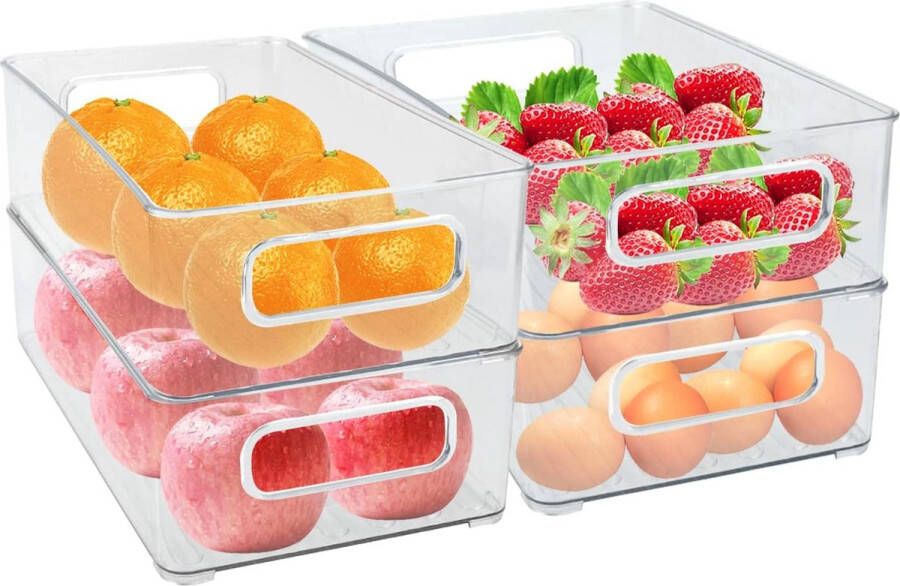 Koelkast Organizer Set van 4 Lre Co. Stapelbare Koelkast Organizer Koelkast Lade Keuken Opslagdoos voor Koelkast Containers met Handvat BPA Gratis