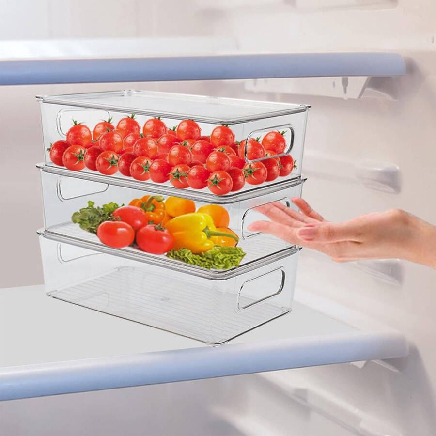 Koelkast Organizer Set van 4 Stapelbare Koelkast Organizer Koelkast Lade Keuken Opslagdoos voor Koelkast Containers met Handvat BPA Gratis