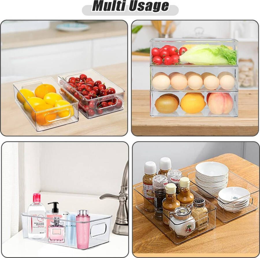 Koelkast Organizer Set van 4 Stapelbare Koelkast Organizer Koelkast Lade Keuken Opslagdoos voor Koelkast Containers met Handvat BPA Gratis