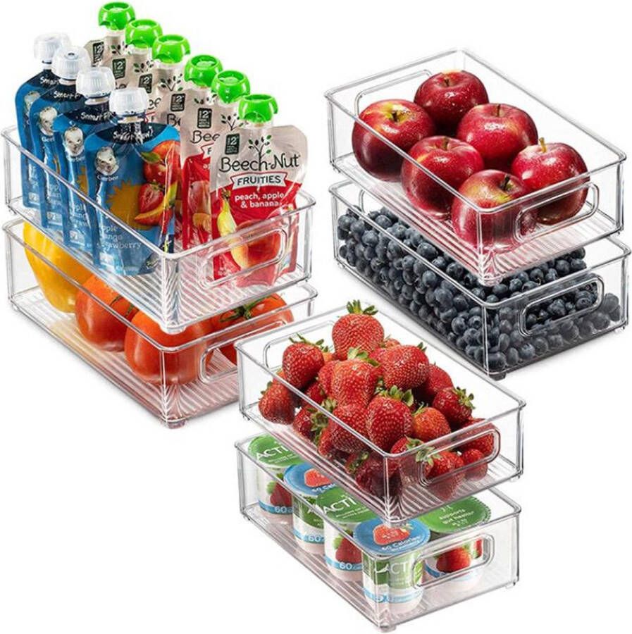 PTC Goods Koelkast Organizer – Set van 6 Stuks – Opbergbak 3 Verschillende Afmetingen Lade Organizer – Lade Verdeler Koelkast Bakjes – Bewaarbakjes Stapelbaar – Transparant – BPA-Vrij