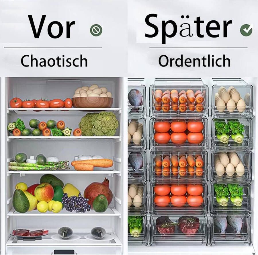 Koelkast-organizer Stapelbare Opbergkubussen met Laden Voedselopslagcontainer Zeer Geschikt Voor Gebruik in Keukens Bijkeuken Werkbladen Planken BPA-vrij(klein 2 stuks 30x14.6x11.5cm)