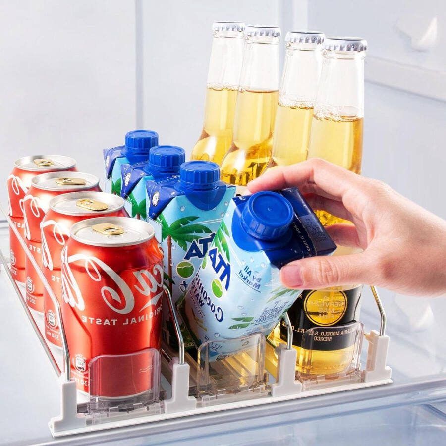 Koelkast organizer voor drankjes 31 cm opbergrek met meerdere compartimenten blikjeshouder koelkast