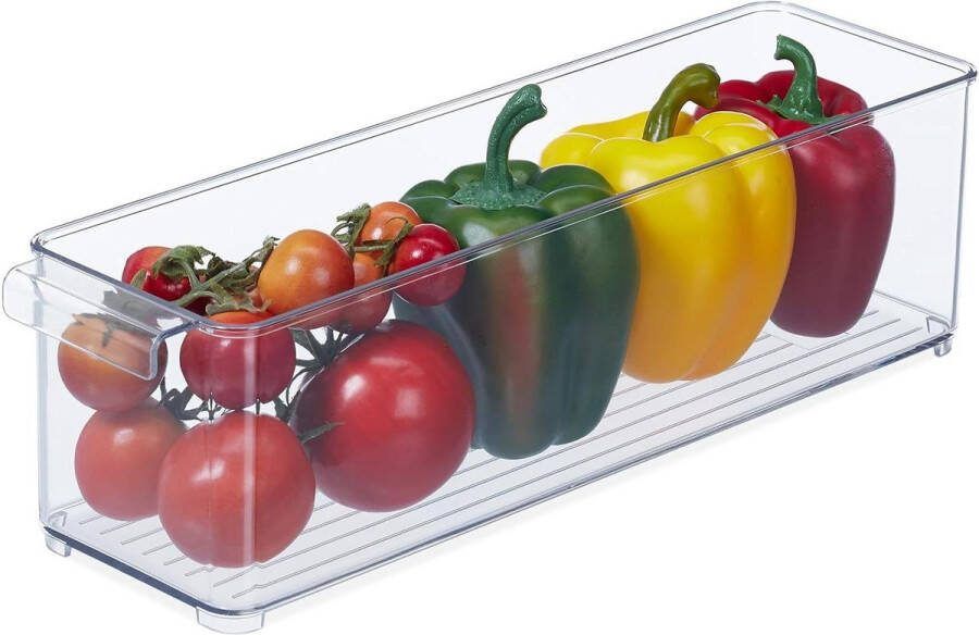 Koelkast organizer voor levensmiddelen 10 x 365 x 10 cm smal keukenbakje transparant met handgreep