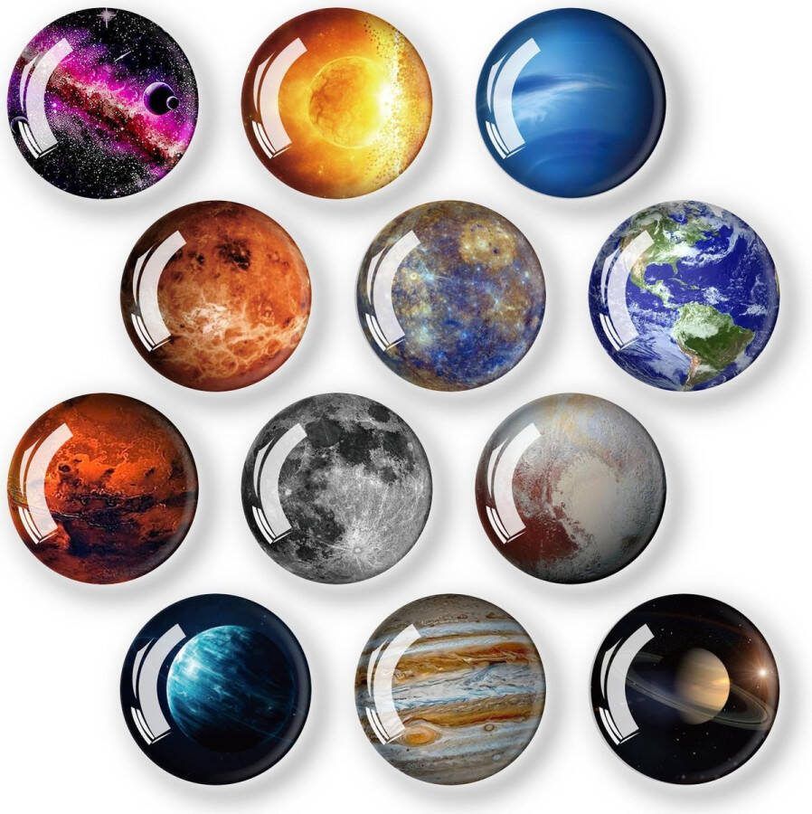 Koelkastmagneten 12 stuks glazen cabochons glasmagneten kinderkoelkastmagneten decoratief voor koelkast whiteboards koelkasten planeten