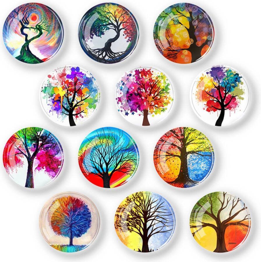 Koelkastmagneten 12 stuks glazen cabochons glasmagneten kinderkoelkastmagneten decoratief voor koelkast whiteboards koelkasten kleurrijke boom leven