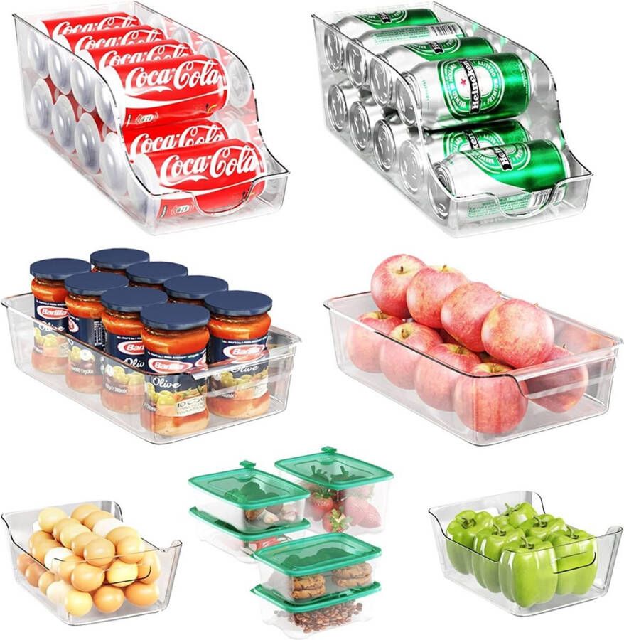 Koelkastorganizer 11-delige set stapelbare organizer lade doorzichtige opbergdoos koelkast met handgreep voorraaddoos BPA-vrij voor keuken kasten eetkamer