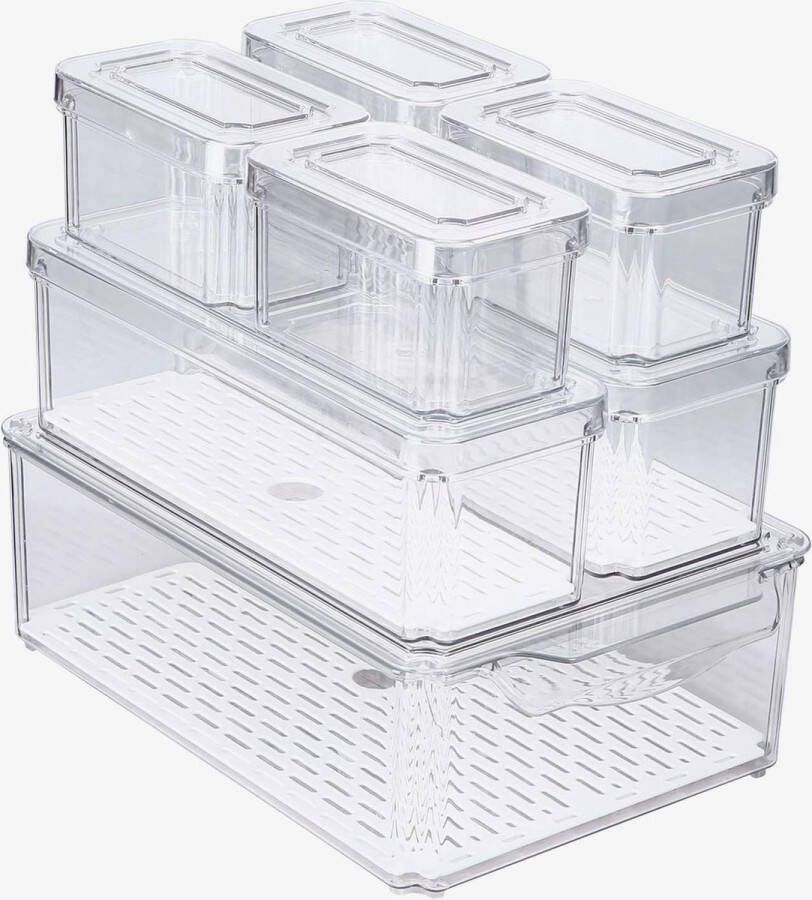 Koelkastorganizer 7-delige set stapelbare opbergdoos keukenorganizer voorraadkast kleine koelkastdozen doorzichtige organizer dozen voor keuken koelkast kasten