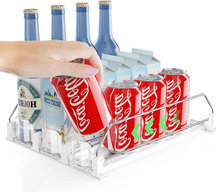 Koelkastorganizer blikjes automatische blikdispenser bekerhouder ABS-materiaal drank-pusher wit 31 x 25 cm blikjeshouder koelkast