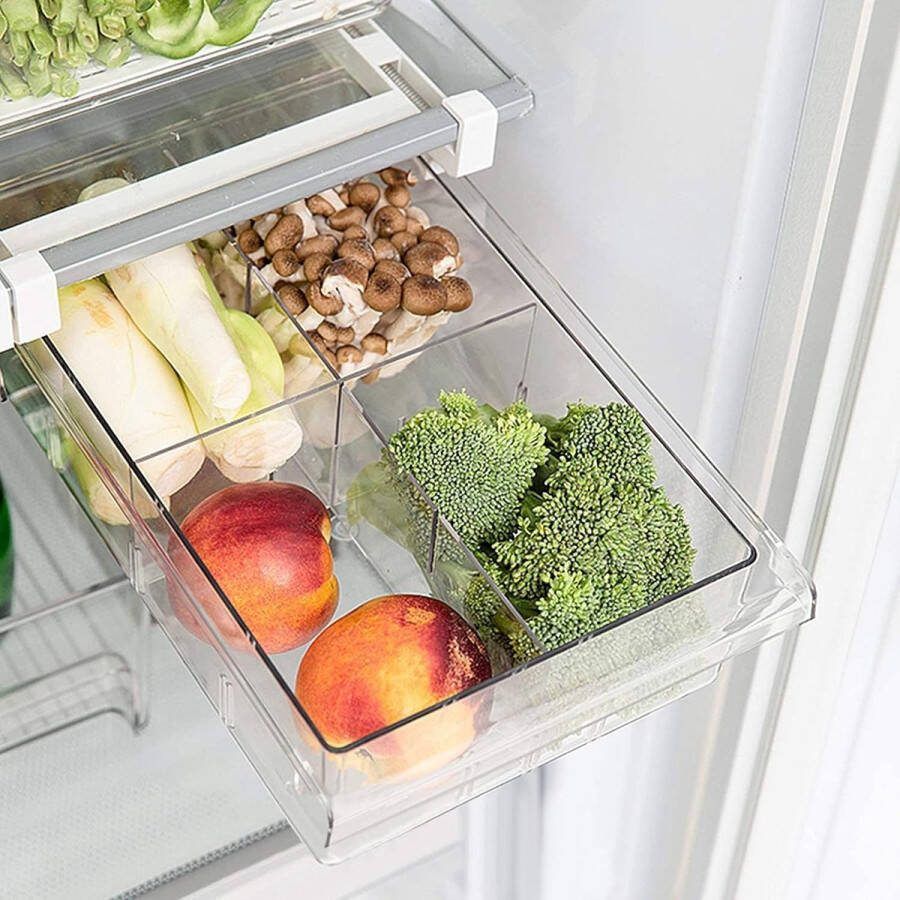 Koelkastorganizer doorzichtige koelkastopbergdoos uittrekbare instelbare koelkastbox met handvat koelkastlade-organizer voor koelkast kasten voorraadkast