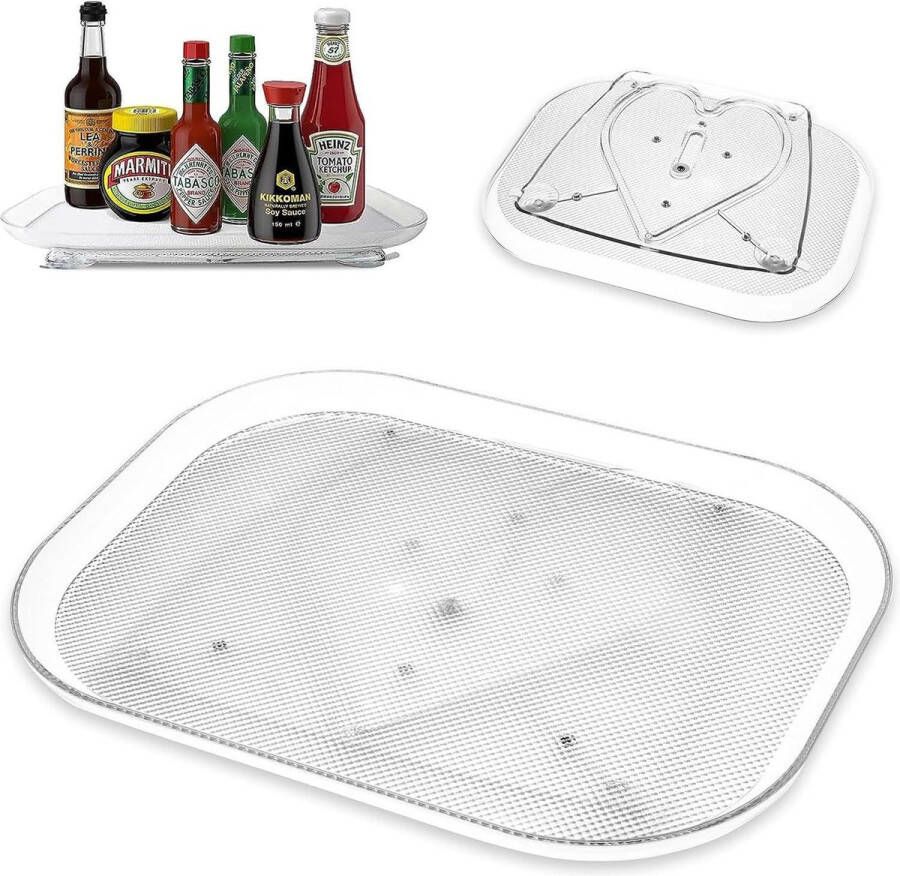 Koelkastorganizer draaiplateau 360 graden draaibaar organizer met antislip transparante draaitafel keuken koelkastmanager draaibaar tafel kruidenrek koelkast keuken enz. (M)
