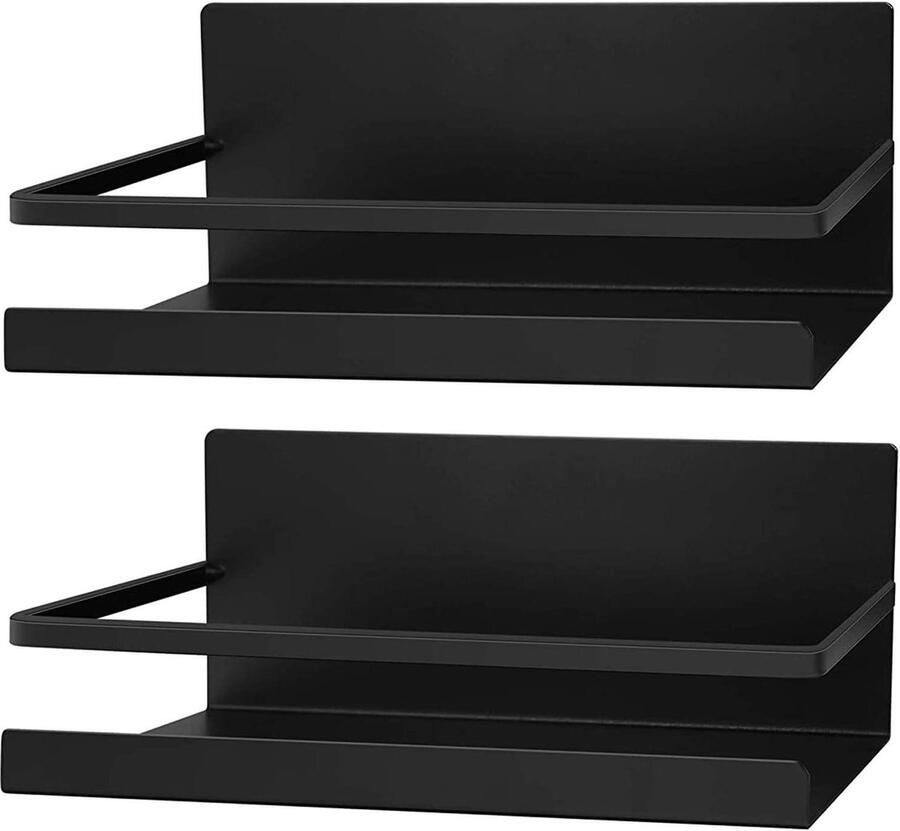 Koelkastorganizer Hangrek voor koelkast Magneet kruidenrek met plank Keukenrek organizer Opslag zwart 2 stuks