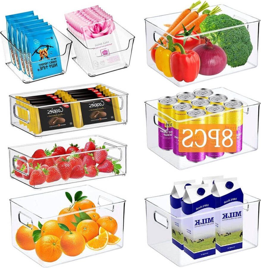 Koelkastorganizer Keukenopbergdoos 8 Pak Helder Plastic Lade Diepvries Organiser BPA Vrij