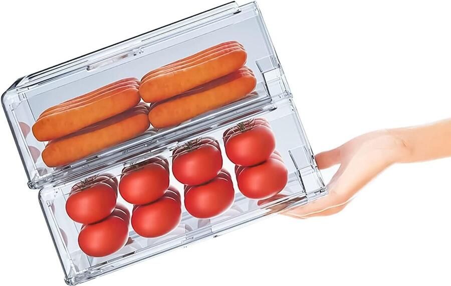 Koelkastorganizer koelkastladen met handvat stapelbare transparante containers voor keukens vriezers cupcakeborden BPA-vrij 2 stuks 30 x 14 6 x 11 5 cm
