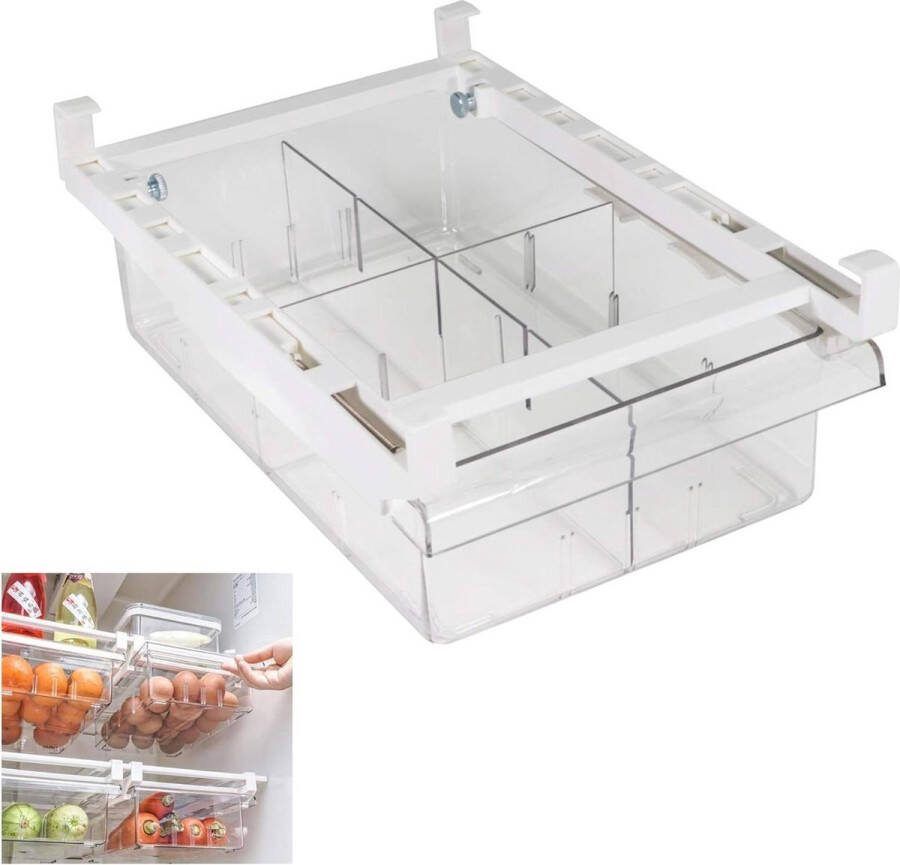 Koelkastorganizer Lade Opbergdoos Trek uit met handvat Clear Container voor eieren en Fruit Verwijderbare partitie (1 Lade Groot)
