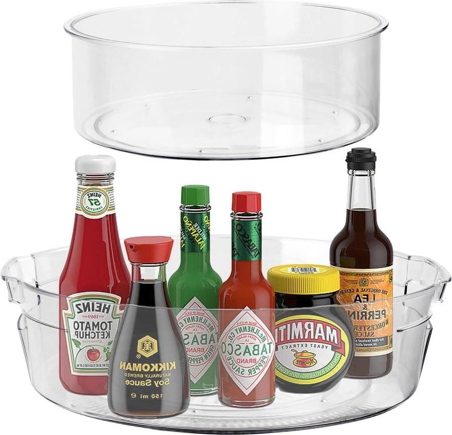 Koelkastorganizer Lazy Susan 2 stuks draaibaar opbergrek keuken 360 graden draaibaar rond draaiplateau 24 cm + 28 cm