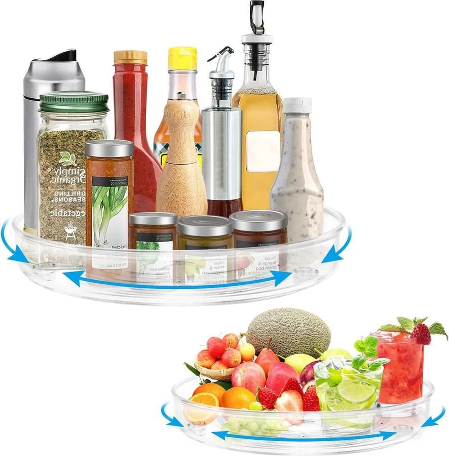 Koelkastorganizer Lazy Susan Kruidenrek Opbergdoos 2 stuks kruidenhouders draaitafel kruidenstandaard rond 27 + 23 cm for specerijen