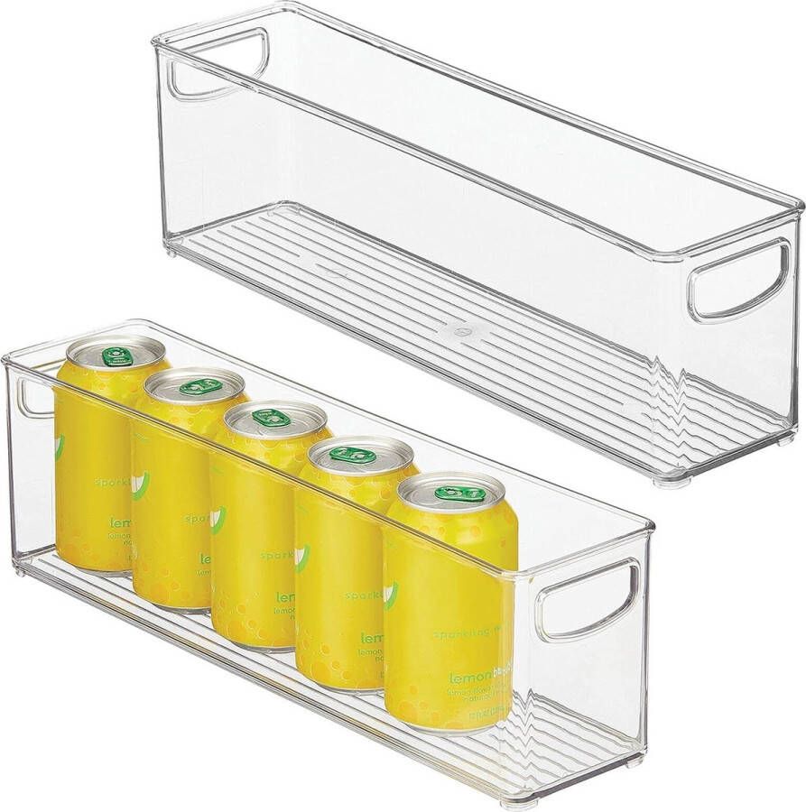 Koelkastorganizer met handgrepen – voorraaddoos voor koelkast of keukenkast – keukenorganizer voor het bewaren van etenswaren – set van 2 – transparant