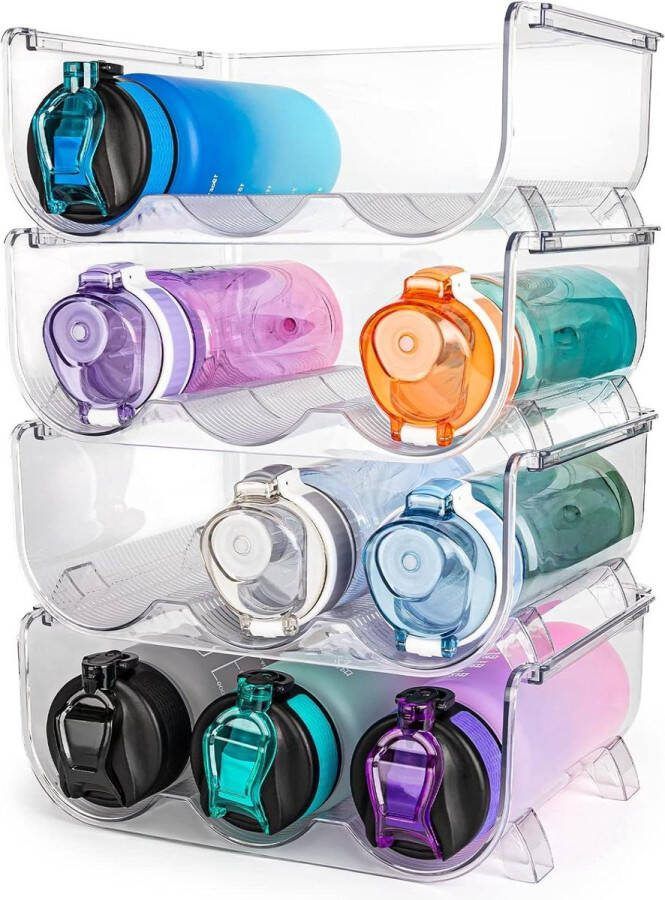 Koelkastorganizer Opbergdoos 4 packs waterfles organizer flessenhouder draagbaar efficiënte opslag keukenkasten aanrecht koelkast voorraadkast elk rek 3 containers