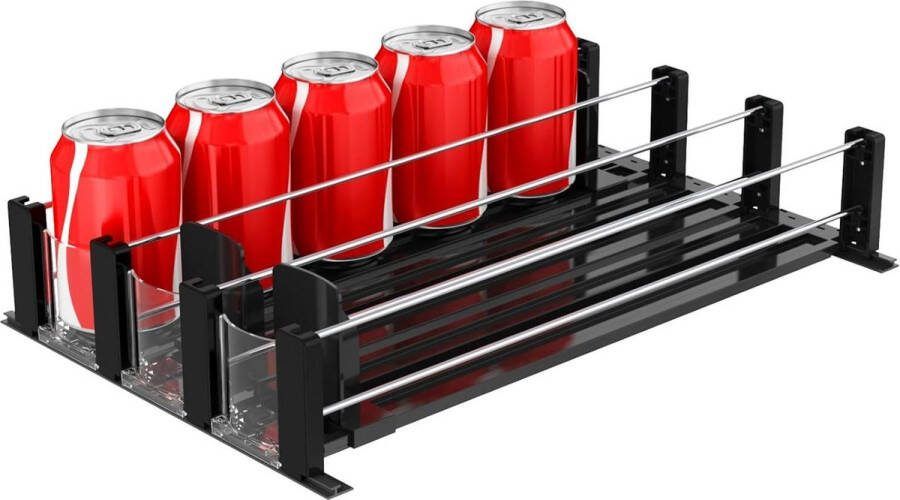Koelkastorganizer Opbergdoos Blikjesdispenser Frisdrank Houder voor Koelkast met Zelfduwende Breedte Verstelbare Glijder Drank Water Fles Bier Frisdrank Blikjes Houder Organizer Geschikt voor max. 15 blikjes