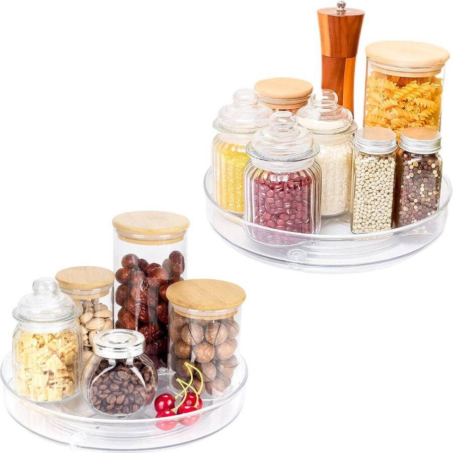 Koelkastorganizer Opbergdoos Draaiplateau Lazy Susan Draaibaar Kruidenrek Draaitafel Kast Organisator Rond Doorzichtig Kruiden Carrousel Organizer Kast Pantry Koelkast 27cm 10.62in 2 Pack Clear