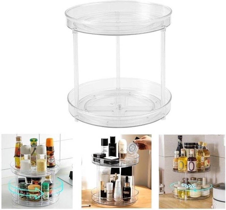 Koelkastorganizer Opbergdoos Draaiplateau Organizer 235 cm 2-Etages Draaibaar Kruidenrek Keukenkast Organizer Transparante Draaibare Voor Peper Bakingrediënten Cosmetica en Medicijnen BPA-vrij