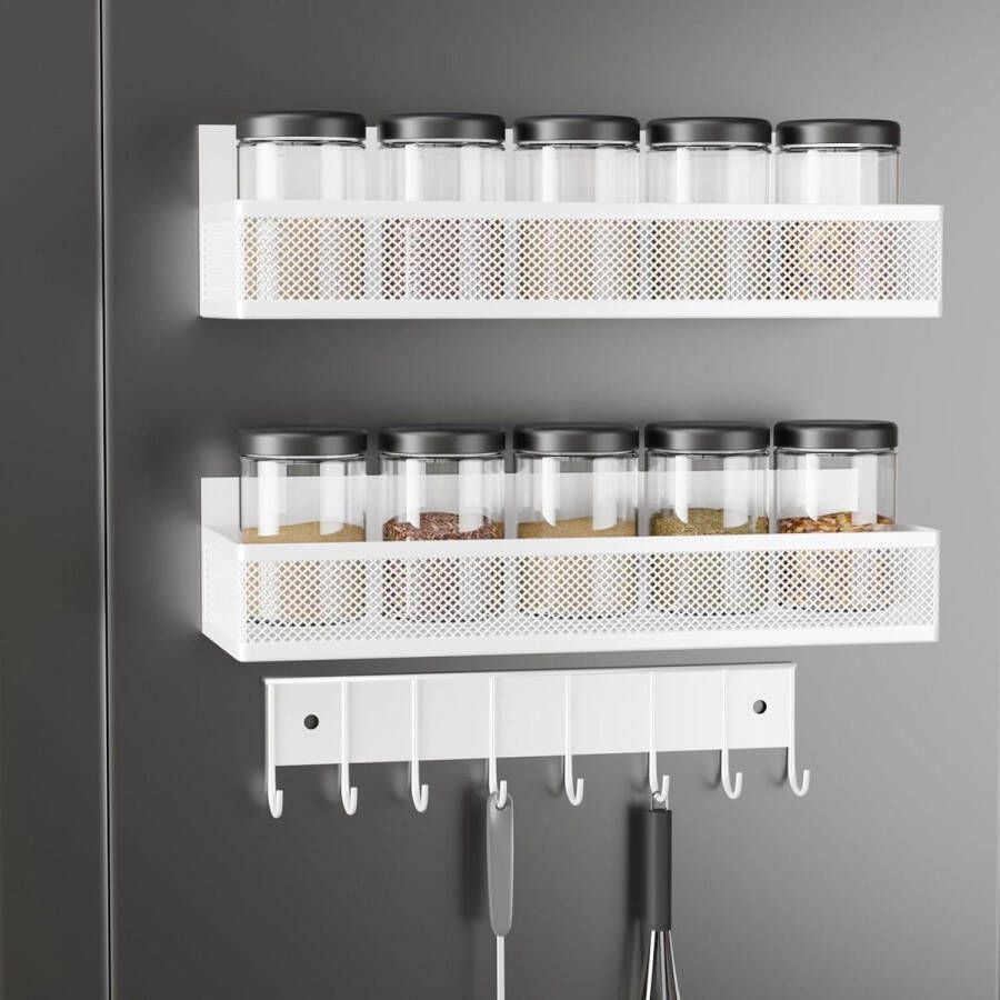 Koelkastorganizer Opbergdoos Magnetische kruidenrek organizer met gebruiksvoorwerphouder 3 niveaus magnetisch kruidenrek voor keuken wandgemonteerde sterke magnetische plank flessen opslag