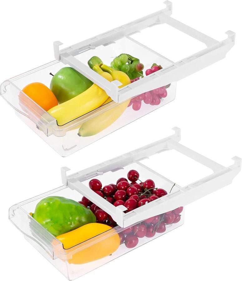 Koelkastorganizer Opbergdoos met 2 stuks verstelbare transparante containers