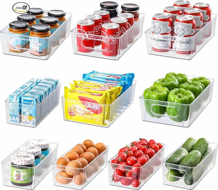 Koelkastorganizer Opbergdoos set van 10 doorzichtig hoogwaardige voorraaddozen met handvat keuken kasten BPA-vrij