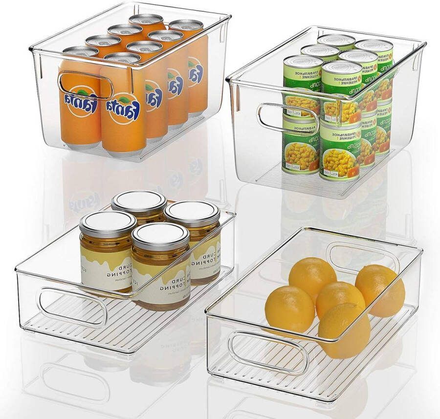Koelkastorganizer Opbergdoos Set van 4 stapelbare grote en middelgrote vriezers keukenwerkbladen kasten levensmiddelenbewaring BPA-vrij