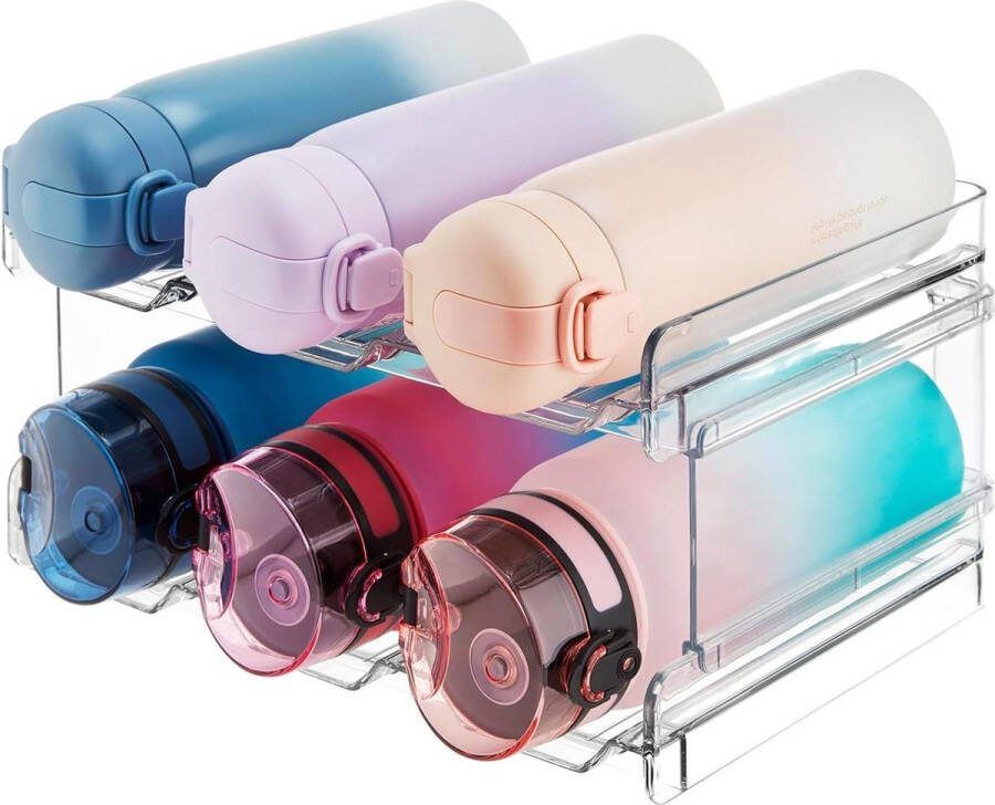 Koelkastorganizer Opbergdoos Stapelbare Waterfles Organisator Voor Kast Vriezer Pantry Plastic Bekerhouder Voor Aanrecht Op De Keuken Kast Kantoor Pakket Van 2 Elk Rek Houdt 3 Containers Vast