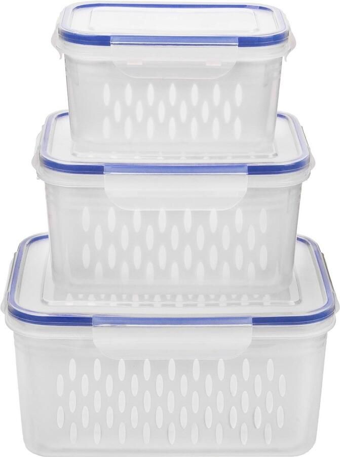 Koelkastorganizer Opbergdoos Vershouddozen voor groenten en fruit 6 stuks-3 set vershouddozen met deksel vershouddozen voorraaddozen met deksel 085 l + 175 l + 33 l (blauw)