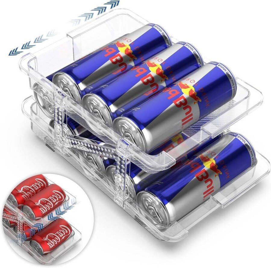 Koelkastorganizer Opbergdoos Verstelbare blikjes dubbellaagse blikdispenser 250 ml 330 ml 1 l drankblikjes transparant