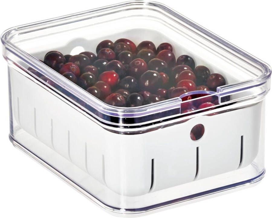 Koelkastorganizer Opbergdoos voor fruit en bessen BPA-vrij plastic keukenvoedseldoos met afvoermand doorzichtig 216x165x95 cm Niet vaatwasmachinebestendig