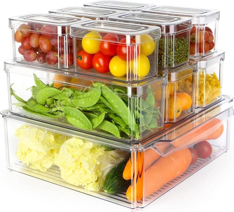 Koelkastorganizer Opbergdozen Set van 10 Stapelbaar Met Deksel en Handgreep Voor Keuken Koelkast Kasten BPA-vrij rolling can dispenser
