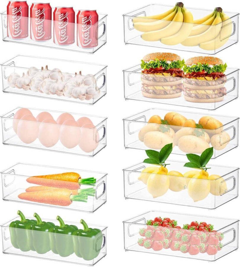 Koelkastorganizer set van 10 (2 maten) keukenkast-organizer voor keuken eetkamer kasten badkamer BPA-vrij opbergsysteem voor etenswaren