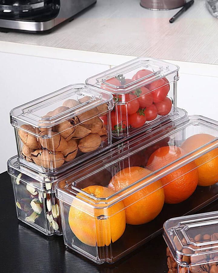 Koelkastorganizer set van 10 doorzichtige stapelbare opbergdoos organizer set kleine koelkastbox voorraaddozen voor keuken koelkast kasten rekken badkamer