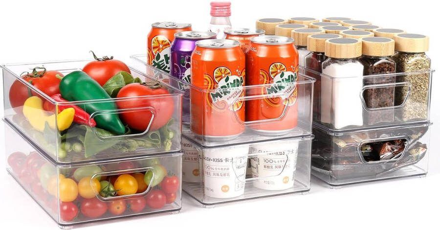 Koelkastorganizer set van 10 keukenorganizer transparant stapelbare opbergdoos organizerset voorraadcontainers voor keukens koelkast kast badkamer BPA-vrij (6 stuks)