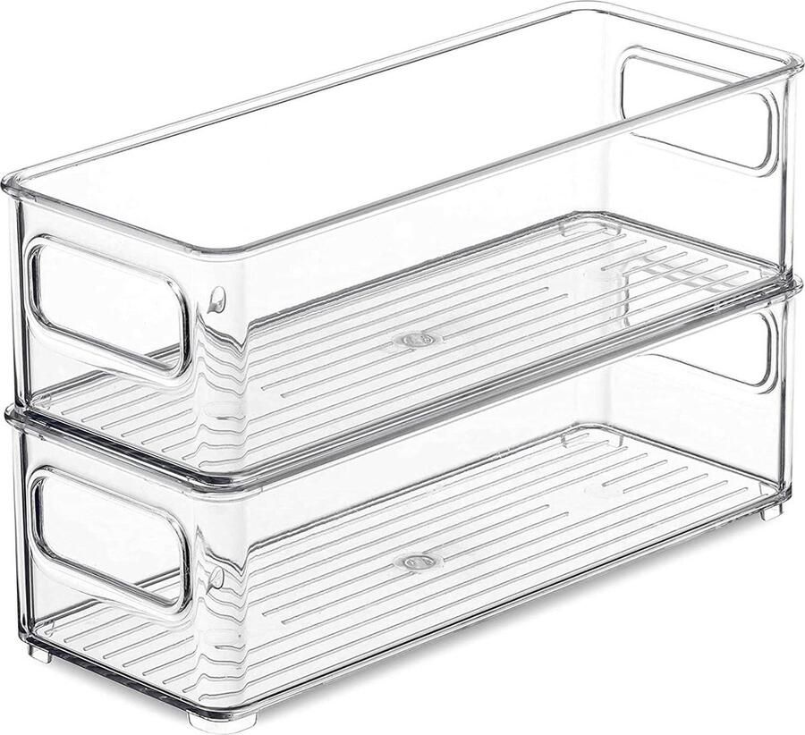 Koelkastorganizer Opbergdoos Set van 2 Stapelbare keukenkastjes kleine koelkastdozen met handgreep Transparante doos voor in de keuken kasten vriezer voorraadkast 255 x 10 x 75 cm