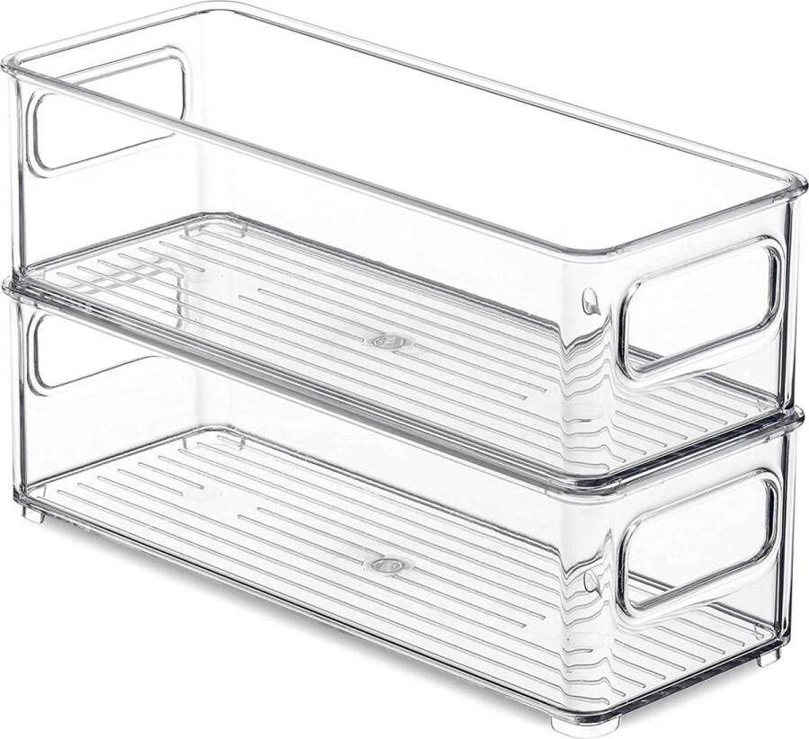 Koelkastorganizer set van 2 voorraadkast voor voorraadkast met handvat stapelbaar koelkastorganizersysteem 25 5 x 10 x 7 5 cm