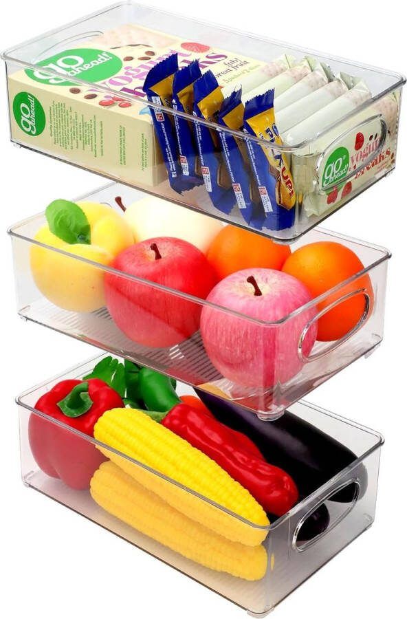 Koelkastorganizer set van 3 hoogwaardige opbergkast keukenorganizer koelkastorganizer transparant opbergdoos koelkastdozen voor kasten vriezer voorraadkast