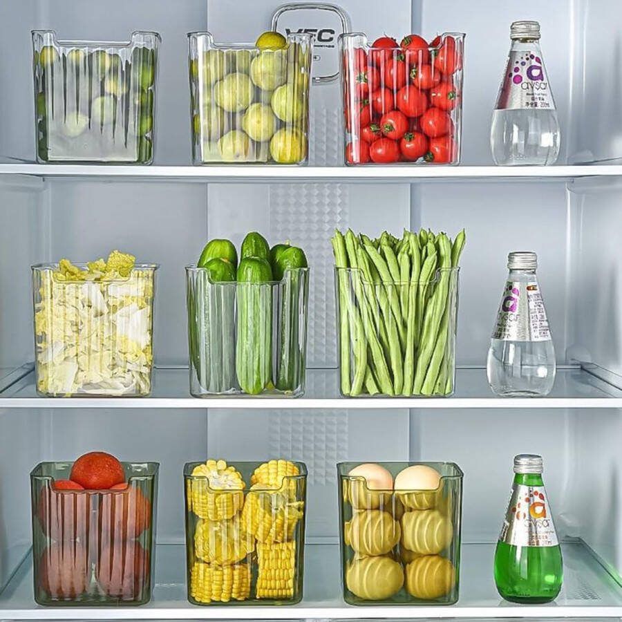Koelkastorganizer set van 4 hoogwaardige voorraadkast keukenorganizer transparant stapelbare opbergdoos koelkastdozen voor kasten vriezer kantoor
